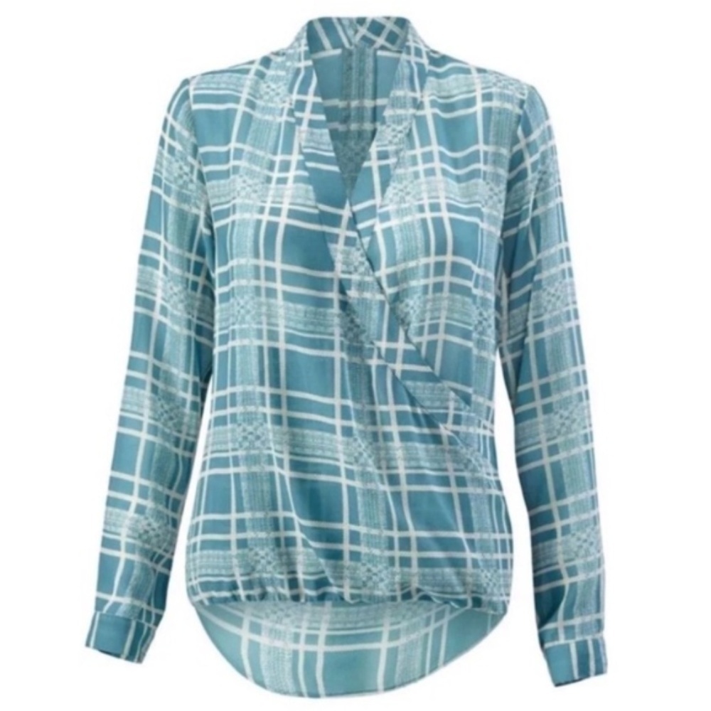 CABI Windowpane Wrap Blouse #3068 Top SZ M
